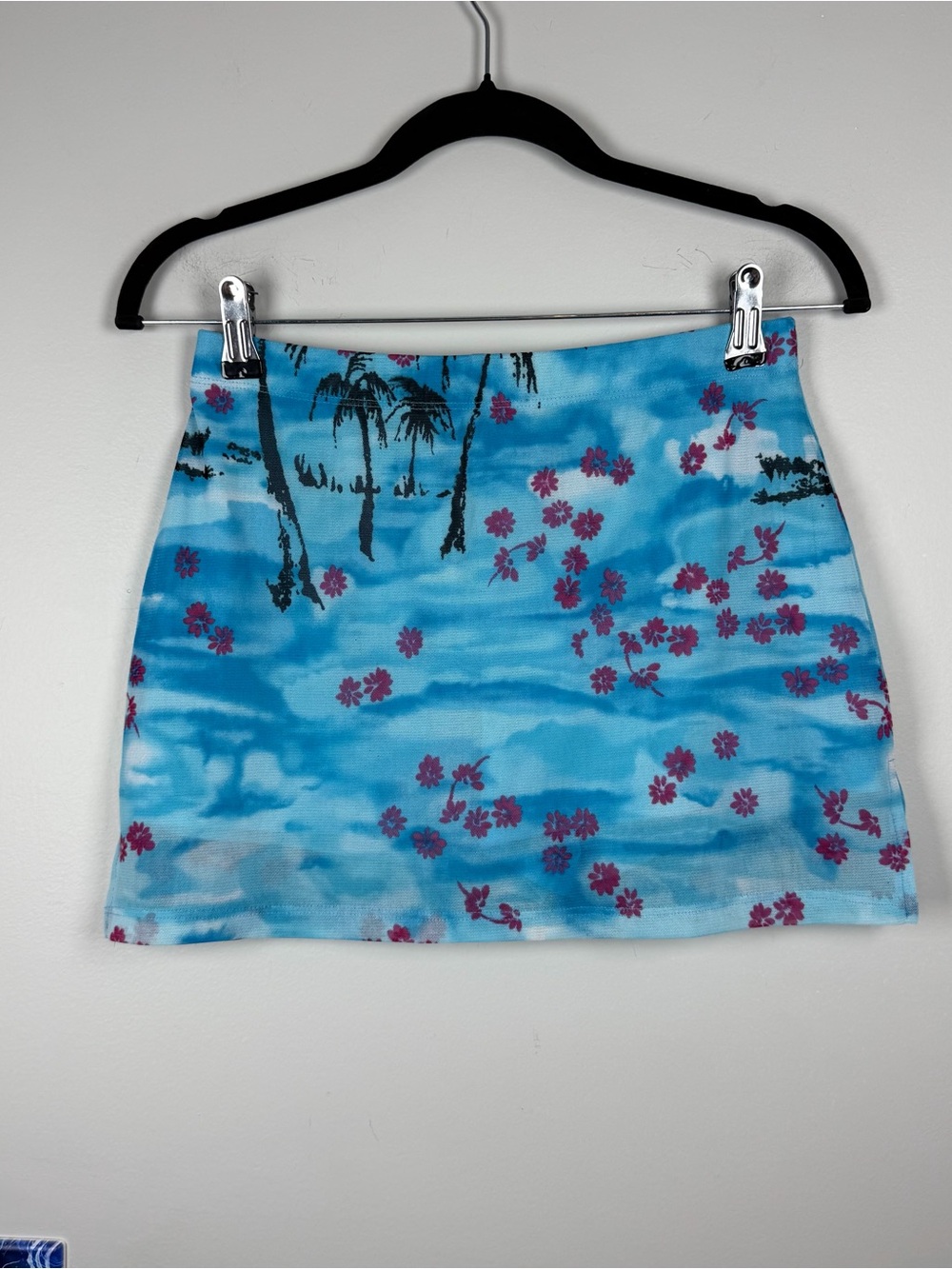 Vintage 90s Y2K Blue Mesh Cherry Blossom Tropical Swim Resort Skort Skirt Medium